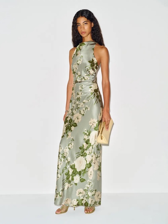 Reformation Dresses & Skirts - Reformation sage green floral halter silk maxi dress